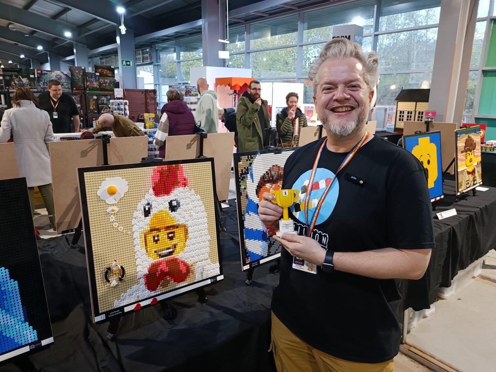 Shildon Brick Show 2023 - best minifigure tapestry art - Chicken Suit Guy LEGO art