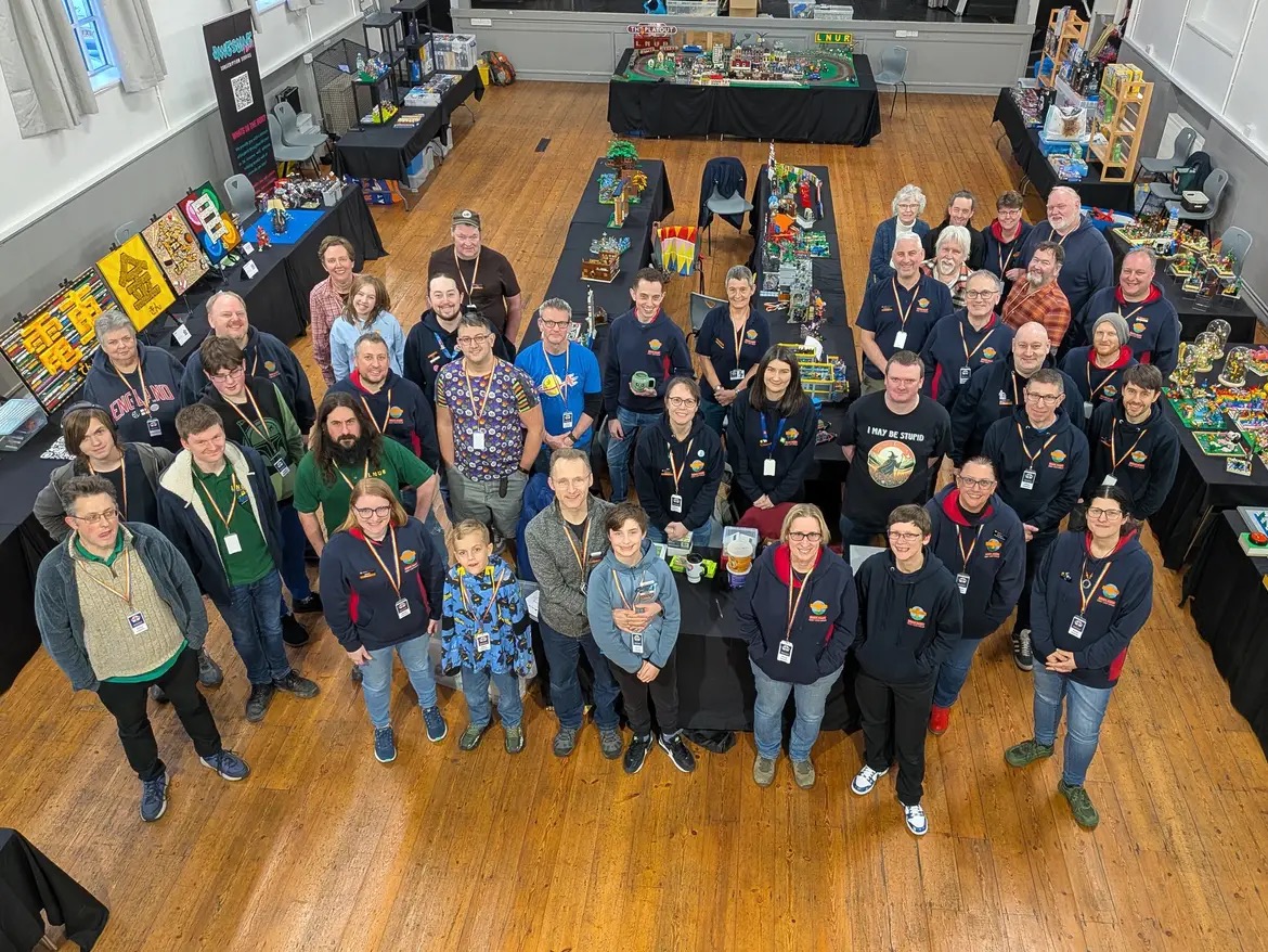 Group photo from Thirsk Brick Show 2026, a LEGO fan event in aid of charity in Thirsk, North Yorkshire